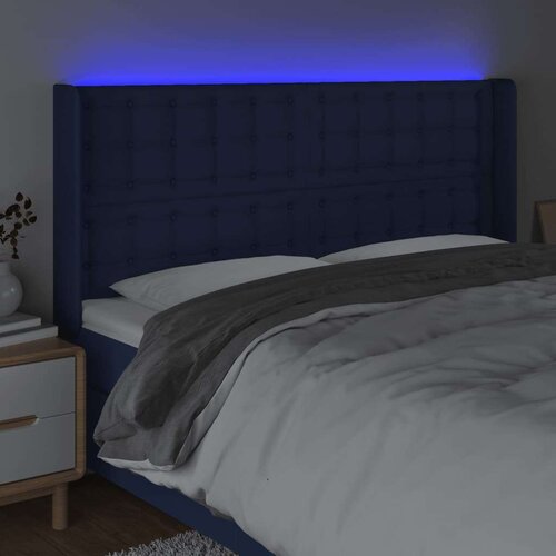  Uzglavlje plavo 203 x 16 x 118/128 cm od tkanine Slike