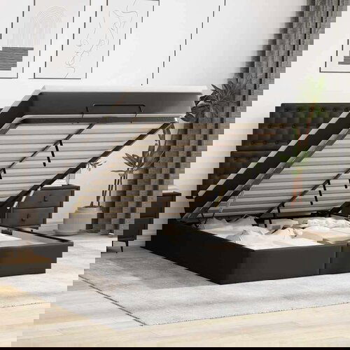  Otomanski krevet s madracem i LED diodama crna 140x190 cm - Crna 140 x 190 cm Slike