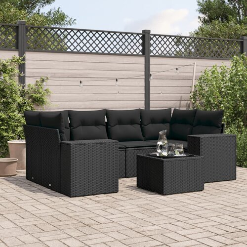  7-dijelni set vrtnih sofa od poliratana s jastucima crni Crna 93 x 62 x 69 cm Cene