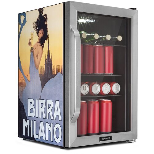 Klarstein Beersafe 70, Birra Milano Edition, hladnjak, 70 litara, 3 police, panoramska staklena vrata, nehrđajući čelik Slike