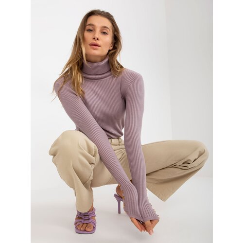 Fashion Hunters Light purple ribbed turtleneck sweater with buttons Slike