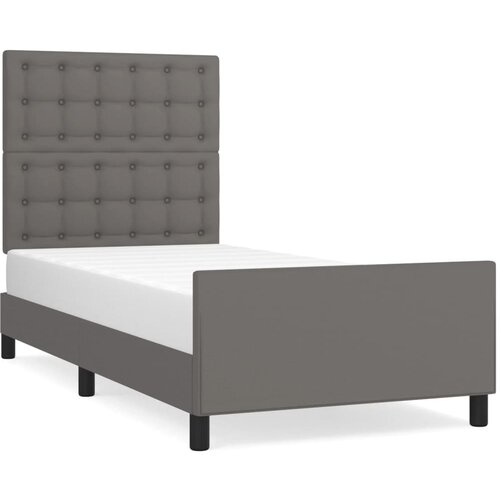 Maison Chic Posteljni okvir - Enojna postelja - Postelja za odrasle z vzglavjem siv 100x200 cm umetno usnje-J9655, (21761074) Slike