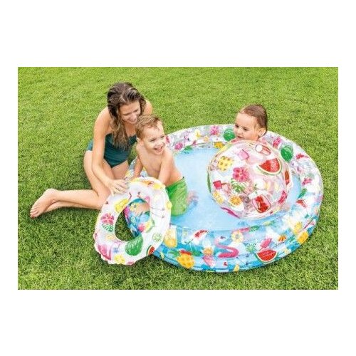 Intex Intex: Napihljiv otroški bazen set (bazen, žoga, plavalni obroč) z motivom sadja - 122 x 26 cm Cene