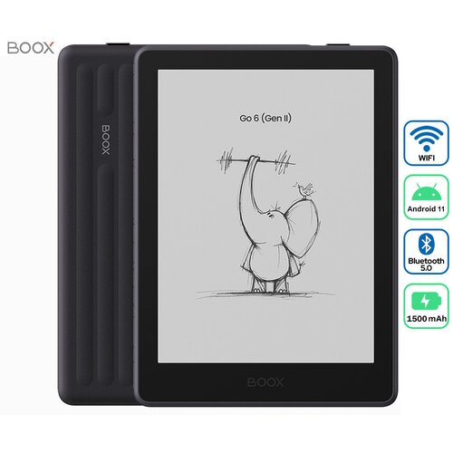 Boox Go 6 Gen II e-bralnik / tablični računalnik, 6", 300ppi, Android, 3GB+32GB, WIFI 5, BT 5.0, 1500mAh baterija, prednja osvetlitev, mikrofon, USB Type-C, microSD, črn (Plum) - - Bonajo Cene