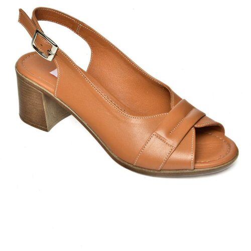 Fox Shoes P555452903 Camel Genuine Leather Women's Thick Heeled Sandal Slike