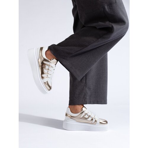 SHELOVET High platform sneakers gold and white Slike
