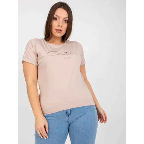 Fashion Hunters Plus size beige t-shirt with gold lettering