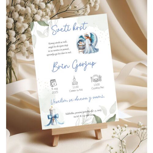  Vabilo za krst z angelčkom, modro in elegantno REK 030-08 Cene
