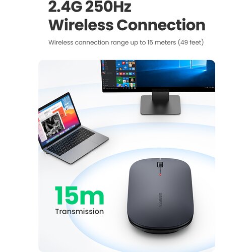 Ugreen brezžična tiha, tanka in lahka mi&amp;scaron;ka 2.4GHz, 400DPI, svetlo siva Slike