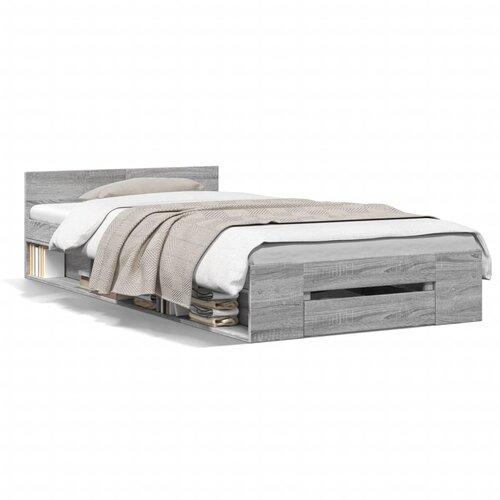VidaXL Posteljni okvir s predalom siva sonoma 100x200 cm inž. les Slike