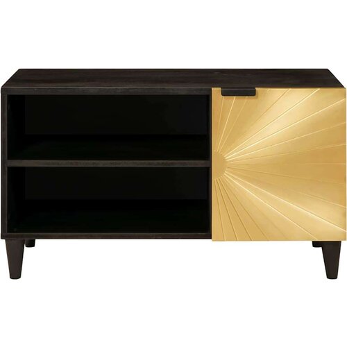 VidaXL tv ormar crna i zlatna 80 x 33 x 46 cm masivno drvo manga Slike