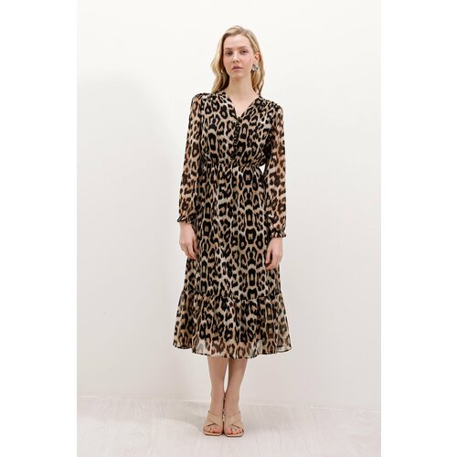 Bigdart 2137 Patterned Chiffon Dress - Beige Slike