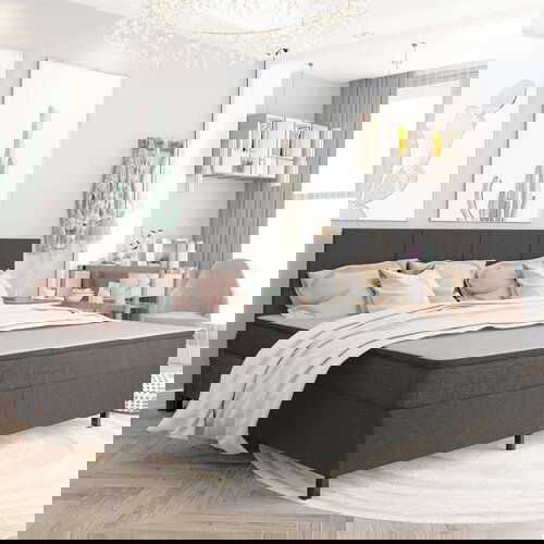  Boxspring postelja temno sivo blago 200x200 cm, (20643544) Cene