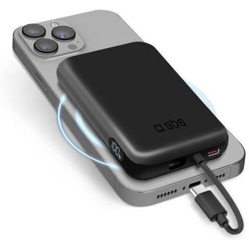 Sbs Brezžična magnetna prenosna baterija 5000 mAh črne barve, (5000265646) Cene