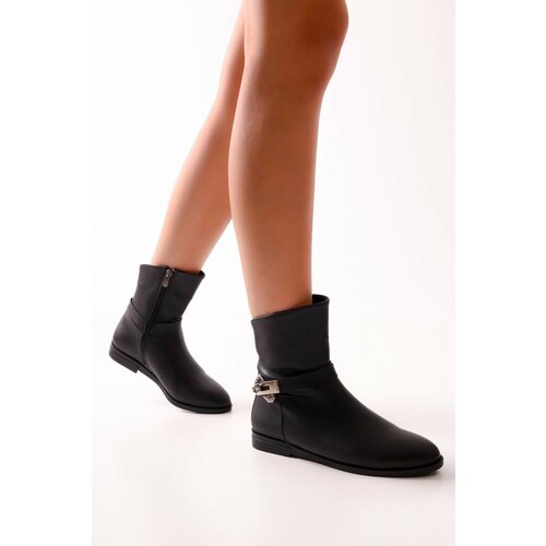 Shoeberry Women's Tiesel Black Skin Heeled Boots Black Skin Slike