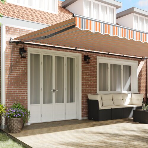 VidaXL Automatska Vučna Tenda Prugasta Narančasta 600x300 cm Slike