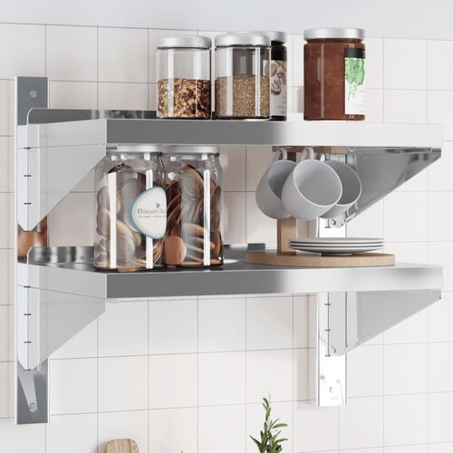 vidaXL Zidna polica s 2 razine 50x30x60 cm srebrna nehrđajući čelik Cijene