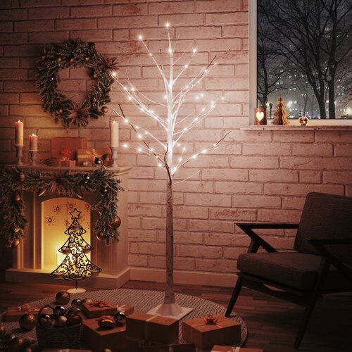 vidaXL LED bela breza toplo bela 96 LED lučk 180 cm Cene