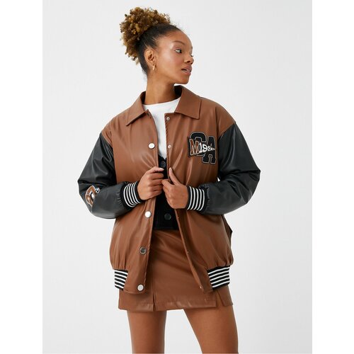 Koton Pilot Jacket with Leather Look Applique Detail Slike