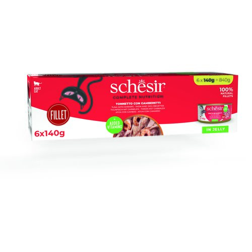  Ekonomično pakiranje Schesir Complete Nutrition fileti u želeu 24 x 140 g - Tuna s kozicama Cijene