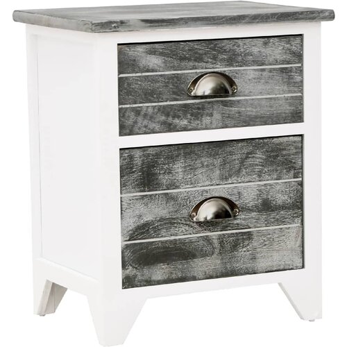 Maison Chic Noćni ormarić sivo-bijeli 38 x 28 x 45 cm od drva paulovnije Cijene