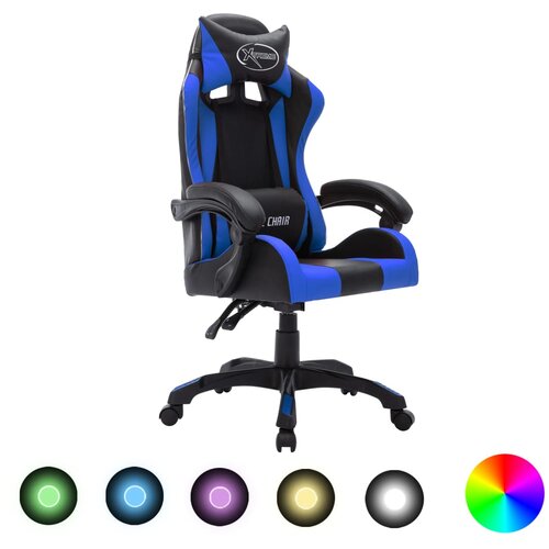  Igraća stolica s RGB LED svjetlima plavo-crna od umjetne kože Cijene