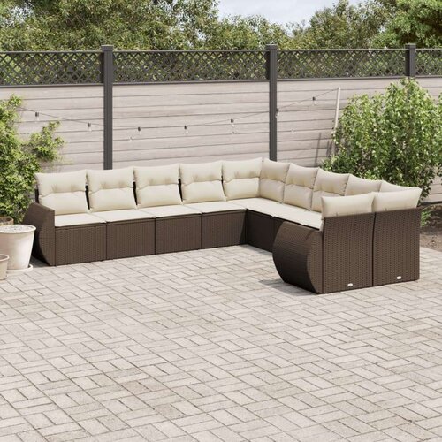 VidaXL 10-dijelni set vrtnih sofa od poliratana s jastucima smeđi Slike