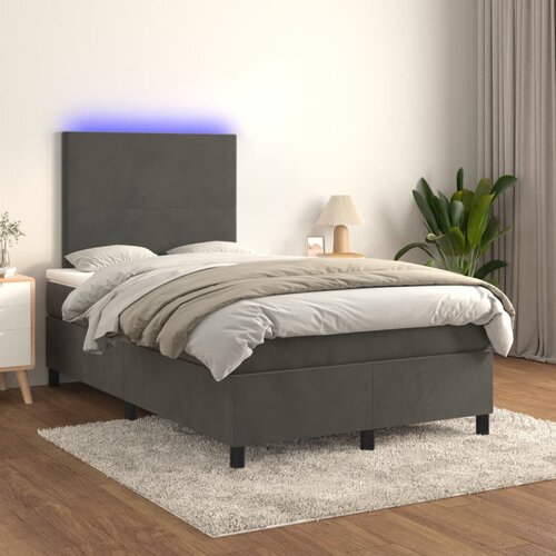  box spring s madracem LED tamnosivi 120 x 200 cm baršun Cene