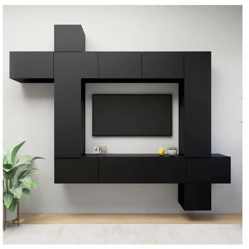  Komplet TV omaric 9-delni črna iverna plošča