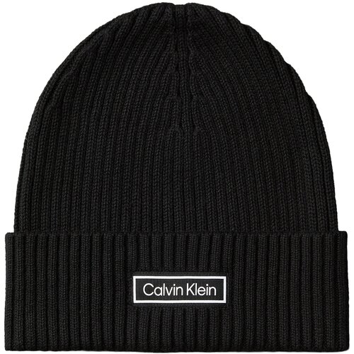 Calvin Klein Kapa Patch Chunky Rib Cotton Beanie LV04D8053G Črna Slike