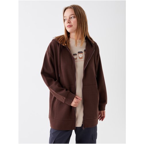 LC Waikiki Women&amp;#039;s Hooded Plain Oversize Zippered Sweatshirt Slike