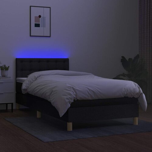  Krevet box spring s madracem LED crni 90x200 cm od tkanine Slike