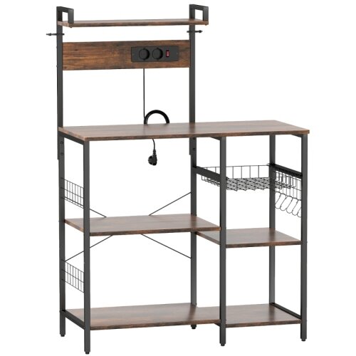 Nesta Kuhinjski regal 5 polic, ko&scaron;ara, 5 S kljuk, 2 vtičnici, jeklo z X oporami, 90x42x130 cm, stoječi regal, (5000494034) Cene