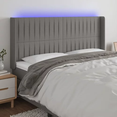 vidaXL LED posteljno vzglavje temno sivo 183x16x118/128 cm blago