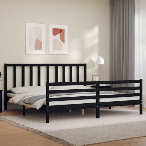 VidaXL Posteljni okvir z vzglavjem črn 200x200 cm trden les Slike