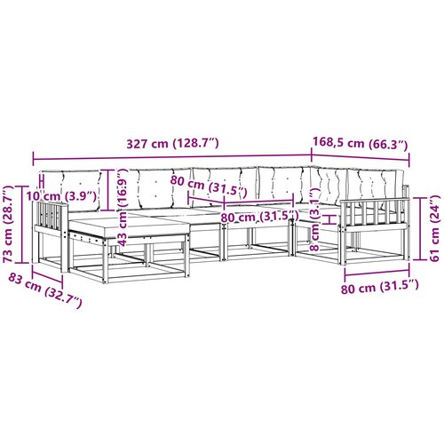  Set vanjskih sofa 6 kom. Prirodna i krem Smeđa 327 x 168,5 x 73 cm Slike