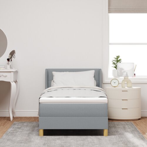 vidaXL Postelja z box spring in žimnico svetlo siva 90x200 cm iz blaga, Vzglavnik s gumbi svetlo siva 90 cm iz blaga Cene