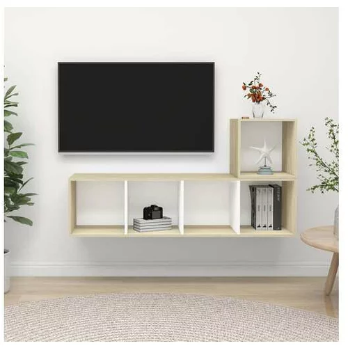  Komplet TV omaric 2-delni bel in sonoma hrast iverna plošča
