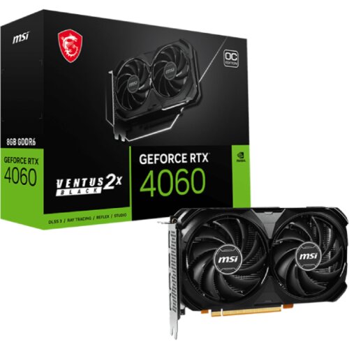 MSI Grafička kartica MSI NVidia RTX 4060 VENTUS 2X BLACK 8G OC (8GB GDDR6/128bit, PCI-E 4.0 x8, 1x8 pin, Retail) Cijene