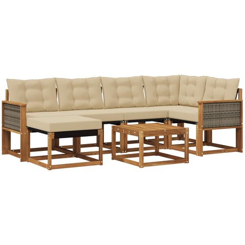 vidaXL Zunanja garnitura za sedenje z blazino 7 pcs Naravna in bež, (5000273070) Cene