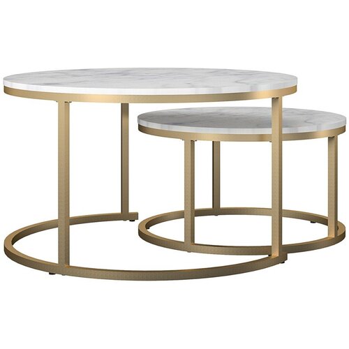 CosmoLiving by Cosmopolitan Bele/v zlati barvi okrogle mizice v kompletu 2 ks v marmornem dekorju &amp;oslash; 79 cm Amelia &amp;ndash; Slike