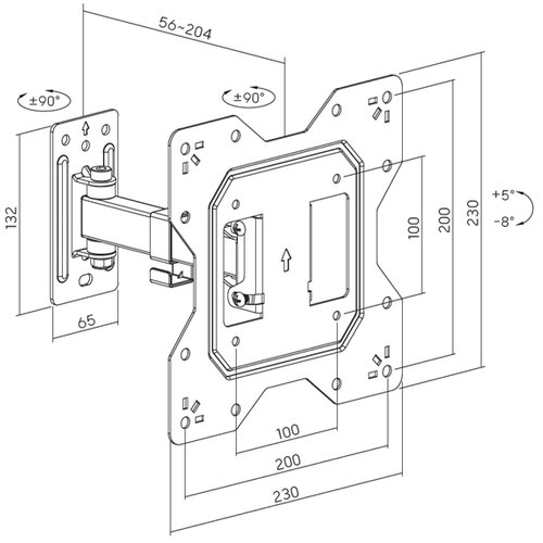 Xstand 23-43 TILT/ARM/SHORT Nosač za TV/NAGIB -8&amp;amp;#176;do+5&amp;amp;#176;/ROT 90&amp;amp;#176;/VESA 200X200/30kg/5.6- 20.4cm od zida Slike