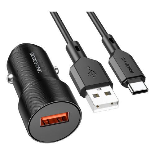 Borofone Auto Punjač sa kablom 1m USB to Type-C BZ19A Wisdom single port QC3.0 USB car set black Slike