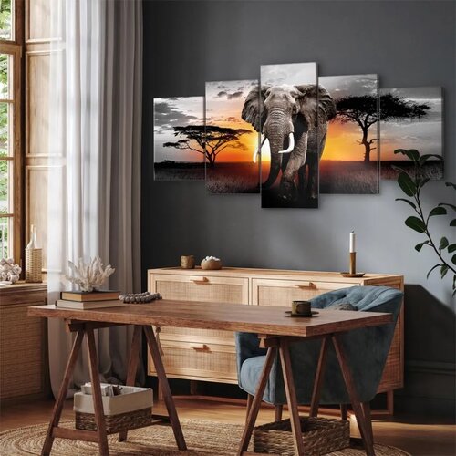  Slika - Elephant at Sunset 100x50 Premium Print Slike