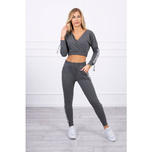 Kesi Set with decorative stripes graphite melange Slike