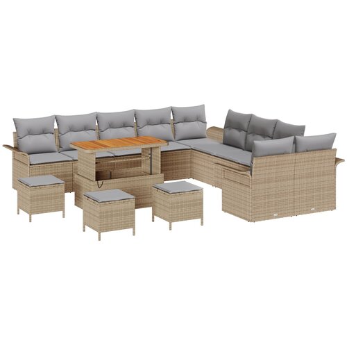 vidaXL 14-komadni Vrtni Sofa Set s Jastučićima Bež Poli Ratan Akacija, 2-sjedalo Vrtni Sofa s Jastučićima Bež Poli Ratan, 4-komadni Vrtni Set za Jelo s Jastučićima Bež Poli Ratan Akacija Cijene