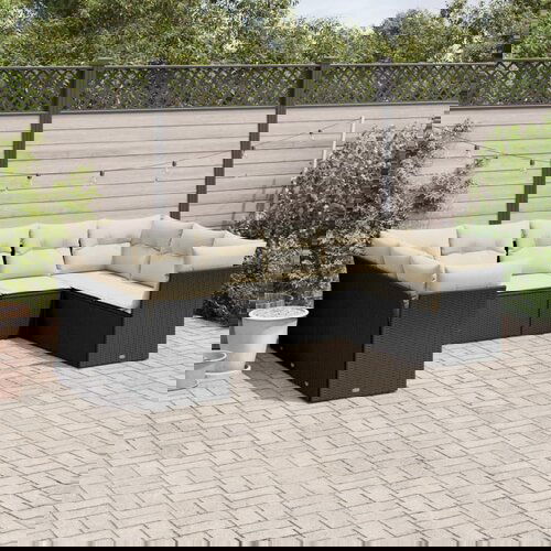 vidaXL Vrtna sedežna garnitura 9-delna z blazinami črn poli ratan Cene