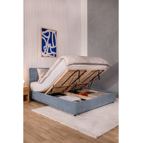 Bonami Selection Plavi tapecirani bračni krevet s podnicom i prostorom za odlaganje 160x200 cm Myra Slim Line &amp;ndash; Slike