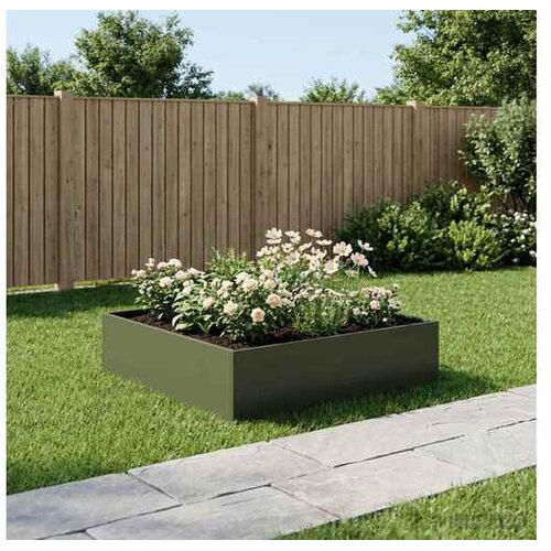 vidaXL Vrtna saksija Maslinastozelena 80 x 80 x 30 cm Čelična vrata - Maslinastozelena 80 x 80 x 30 cm 1 Cene