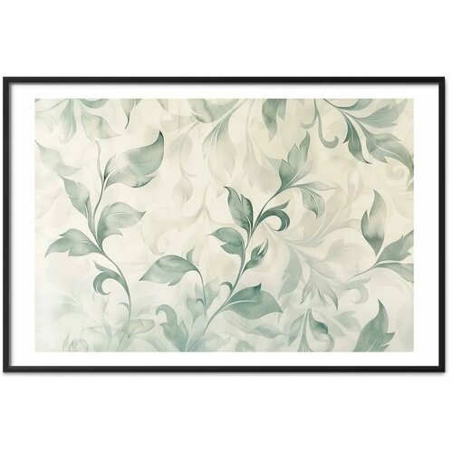  Plakat - Watercolor Green-Beige Leaves 42x29.7 Crni okvir s margom Cene